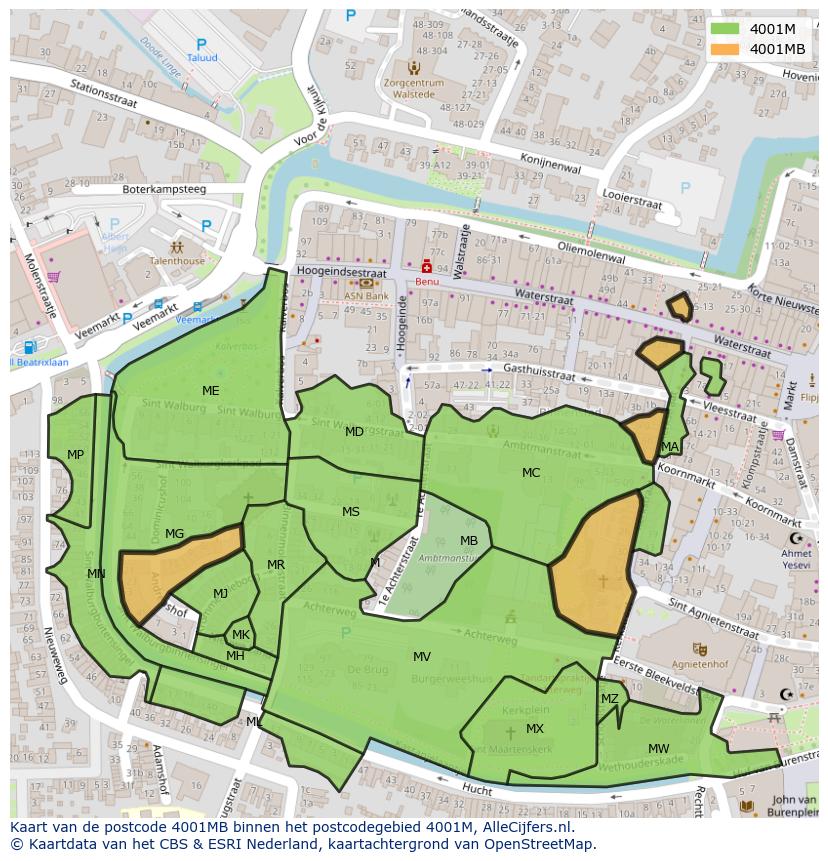 Afbeelding van het postcodegebied 4001 MB op de kaart.