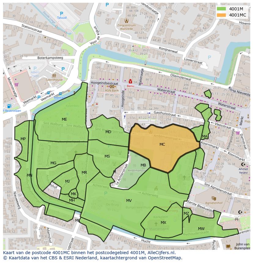Afbeelding van het postcodegebied 4001 MC op de kaart.