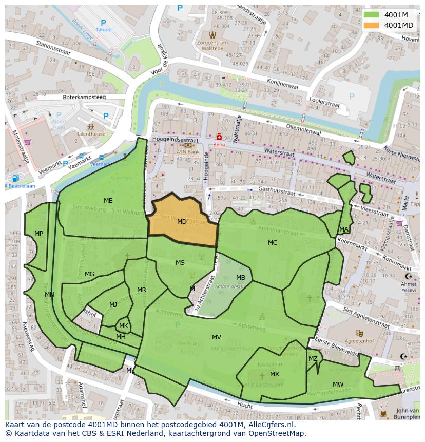 Afbeelding van het postcodegebied 4001 MD op de kaart.
