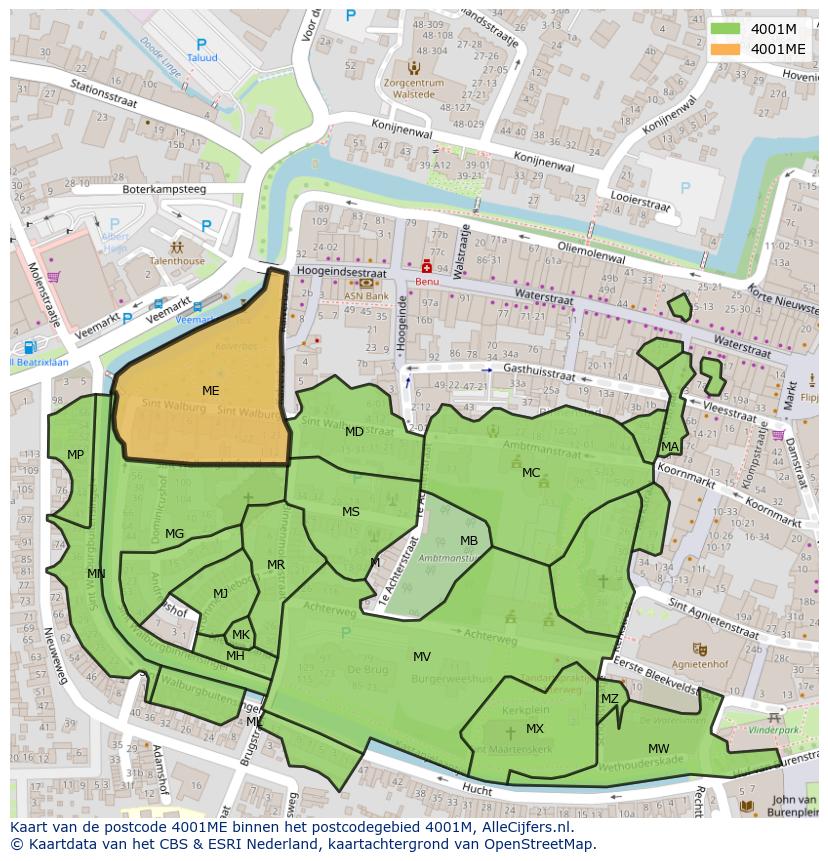 Afbeelding van het postcodegebied 4001 ME op de kaart.
