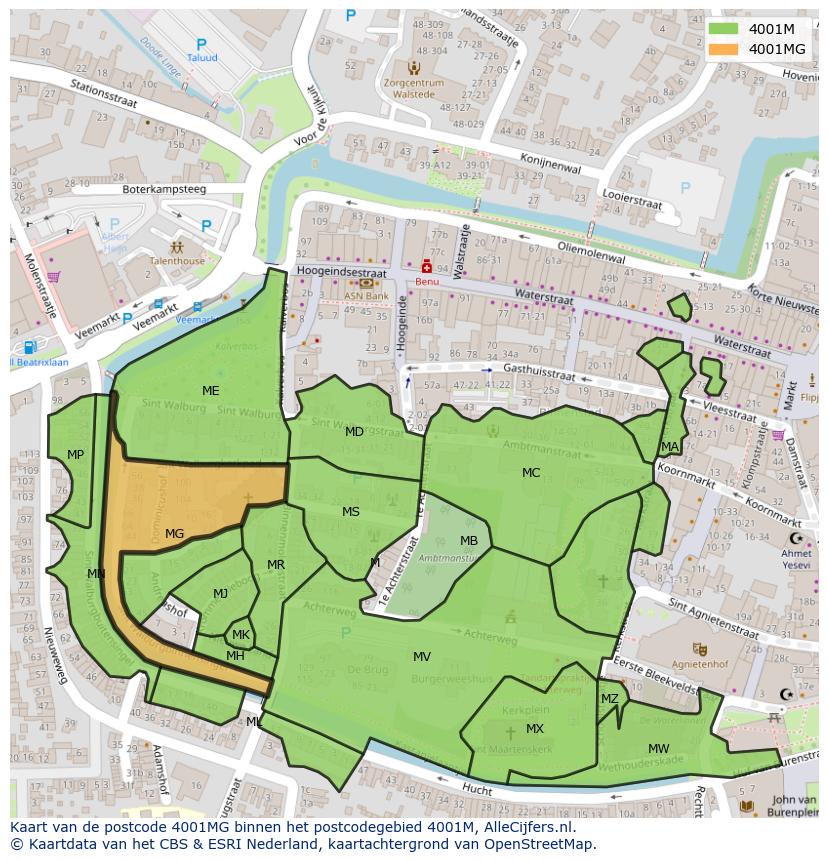 Afbeelding van het postcodegebied 4001 MG op de kaart.