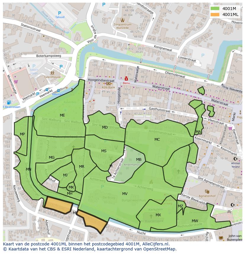 Afbeelding van het postcodegebied 4001 ML op de kaart.