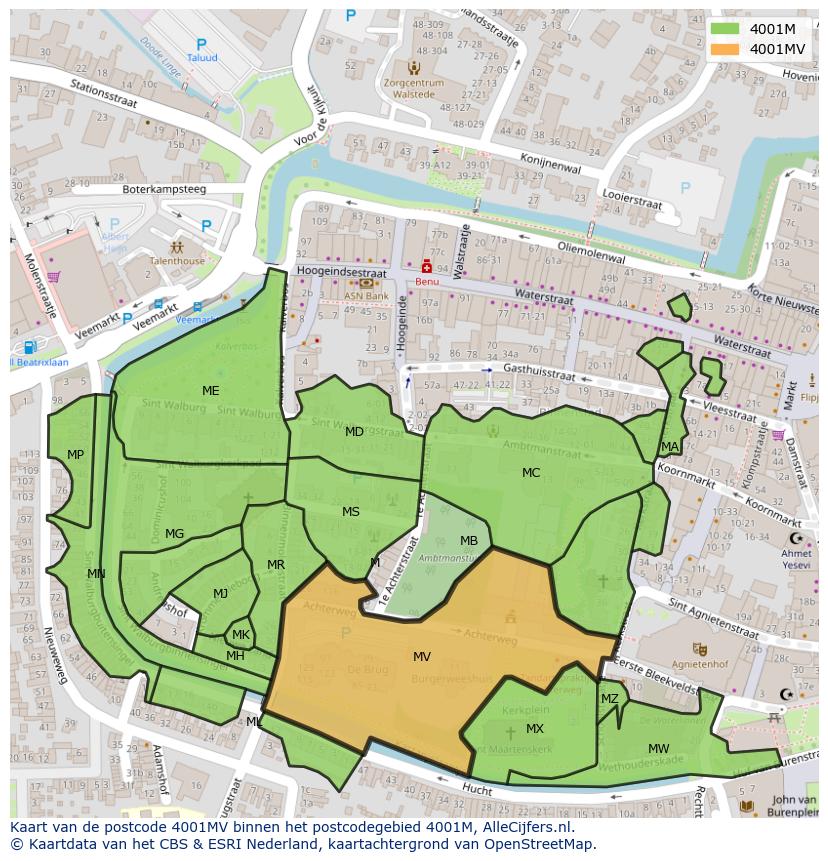 Afbeelding van het postcodegebied 4001 MV op de kaart.