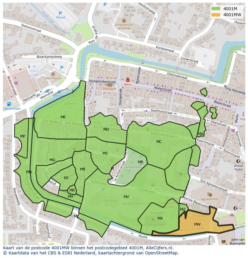Afbeelding van het postcodegebied 4001 MW op de kaart.