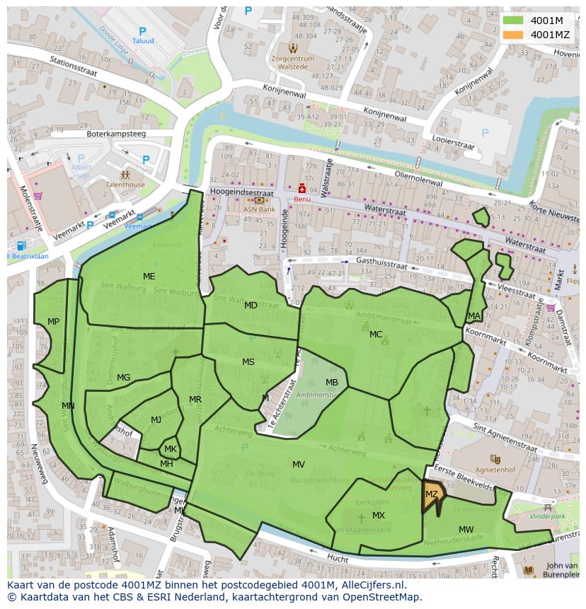 Afbeelding van het postcodegebied 4001 MZ op de kaart.