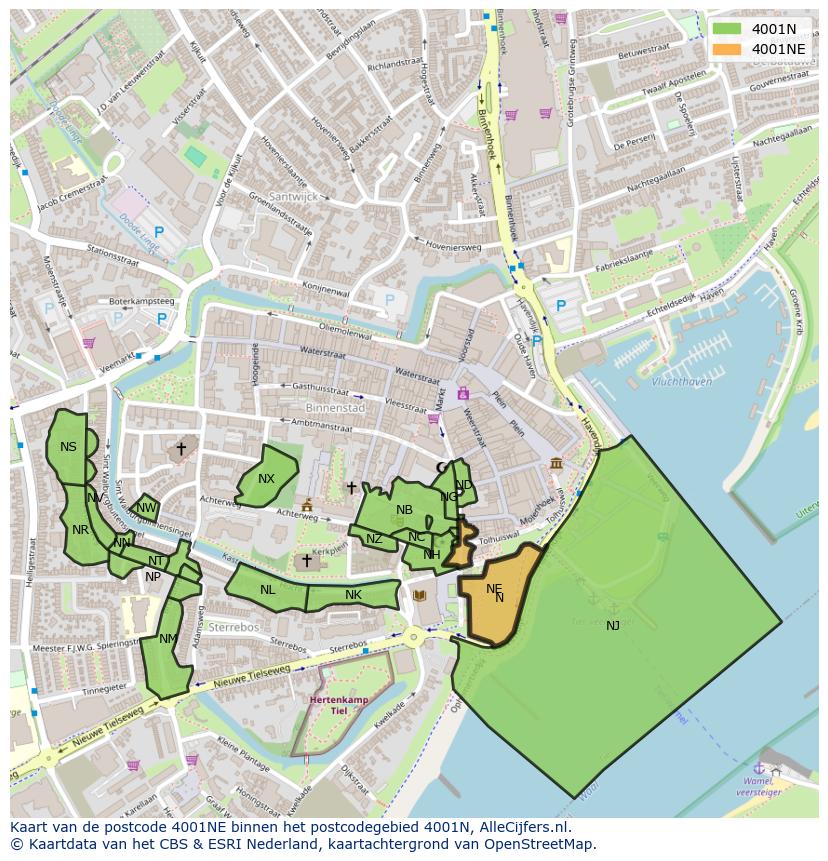 Afbeelding van het postcodegebied 4001 NE op de kaart.