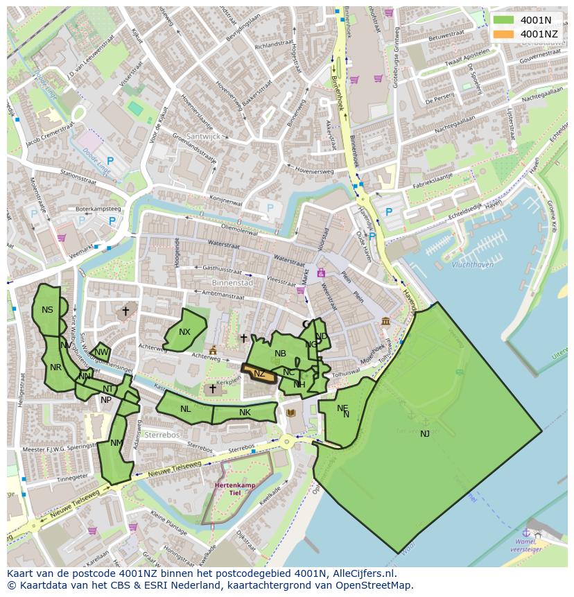 Afbeelding van het postcodegebied 4001 NZ op de kaart.