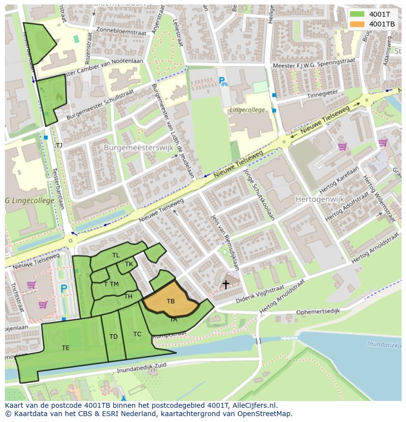 Afbeelding van het postcodegebied 4001 TB op de kaart.