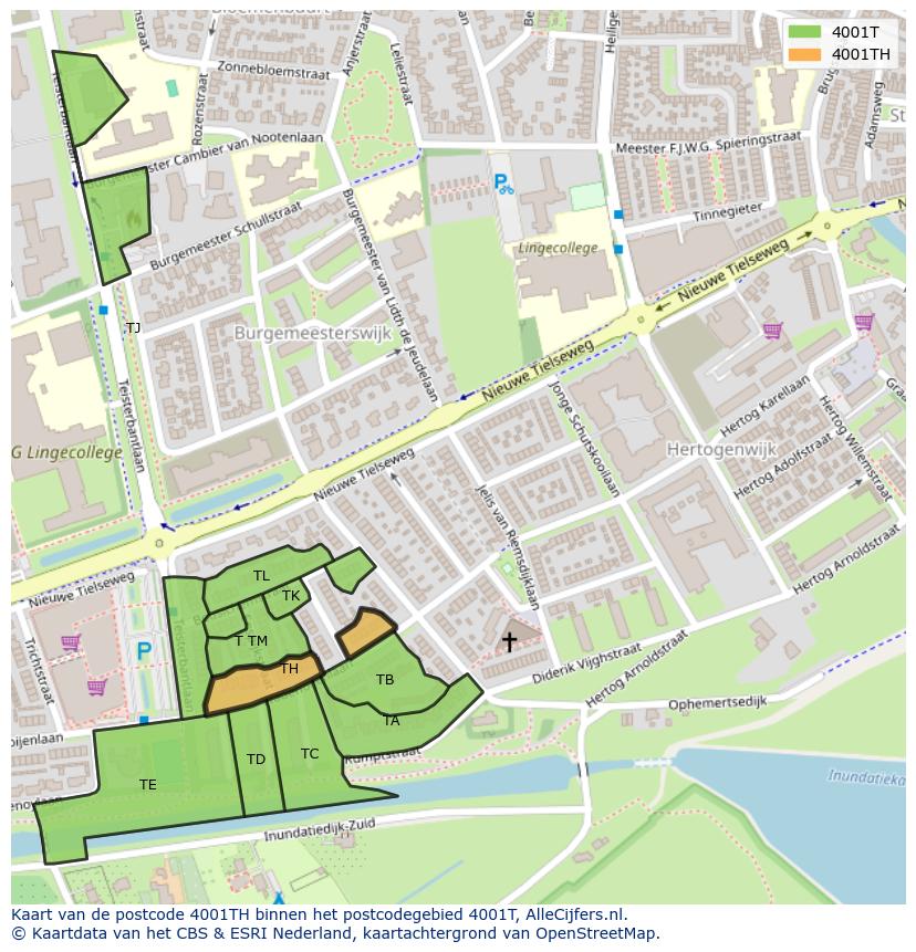 Afbeelding van het postcodegebied 4001 TH op de kaart.