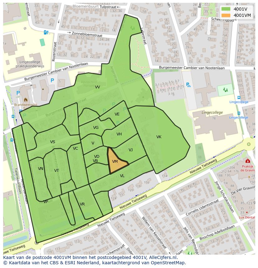 Afbeelding van het postcodegebied 4001 VM op de kaart.