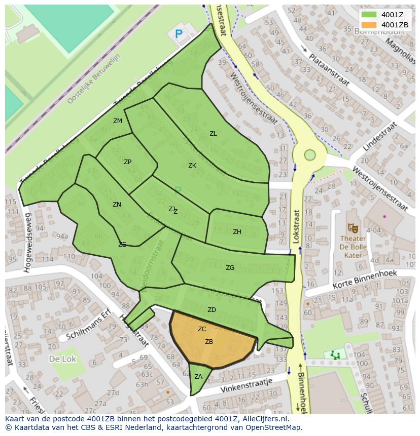 Afbeelding van het postcodegebied 4001 ZB op de kaart.