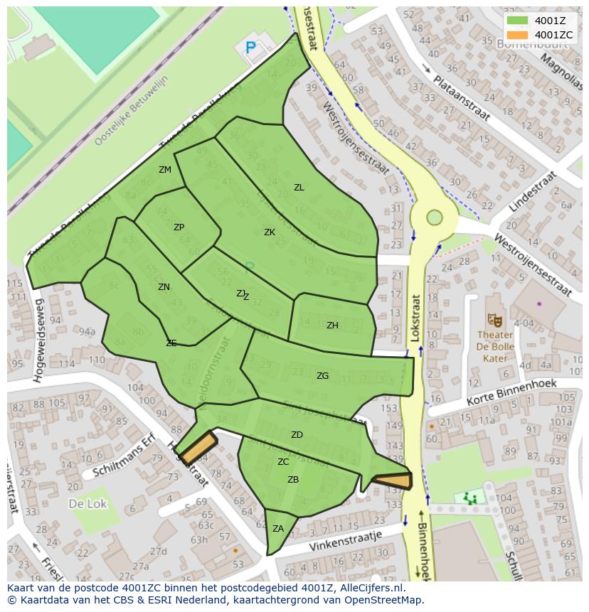 Afbeelding van het postcodegebied 4001 ZC op de kaart.