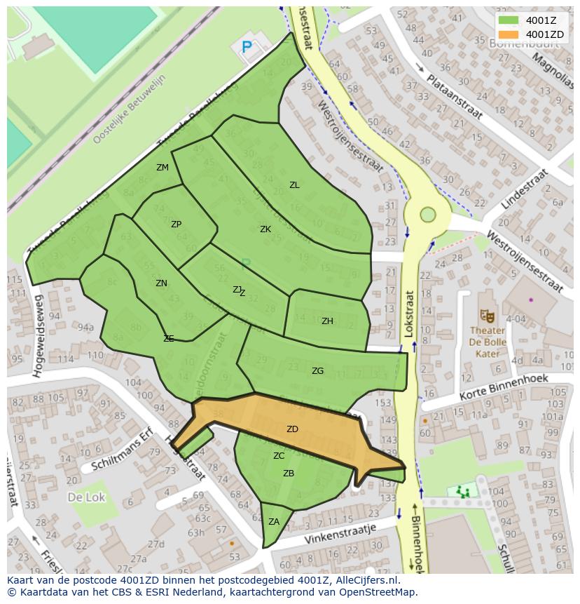 Afbeelding van het postcodegebied 4001 ZD op de kaart.