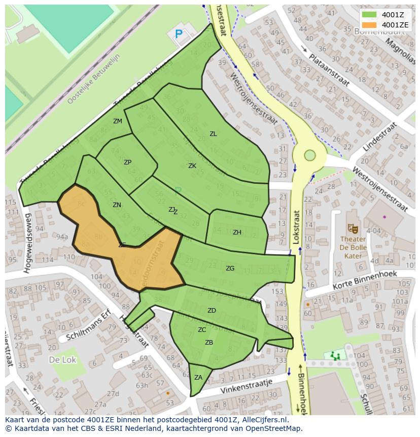 Afbeelding van het postcodegebied 4001 ZE op de kaart.