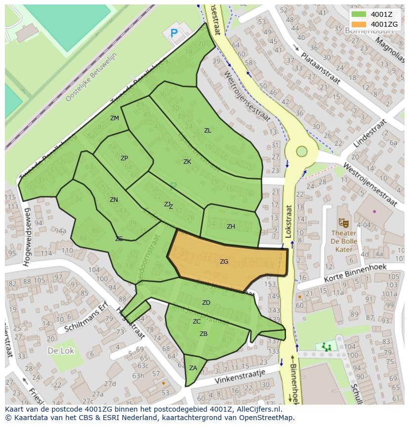 Afbeelding van het postcodegebied 4001 ZG op de kaart.
