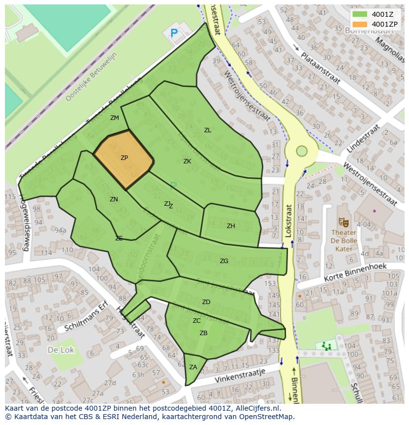 Afbeelding van het postcodegebied 4001 ZP op de kaart.