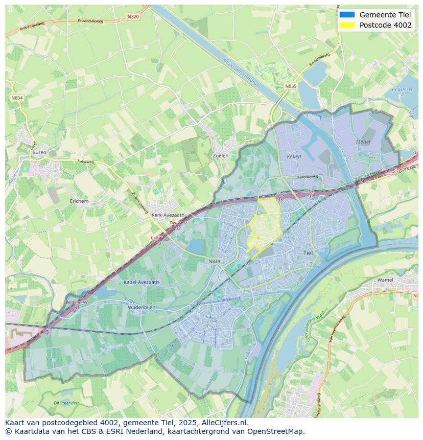Afbeelding van het postcodegebied 4002 op de kaart.