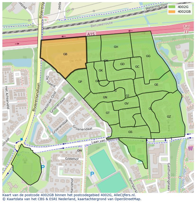 Afbeelding van het postcodegebied 4002 GB op de kaart.