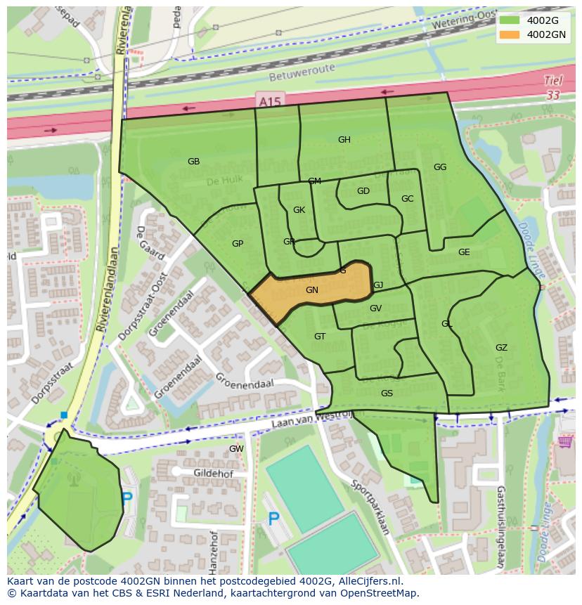 Afbeelding van het postcodegebied 4002 GN op de kaart.