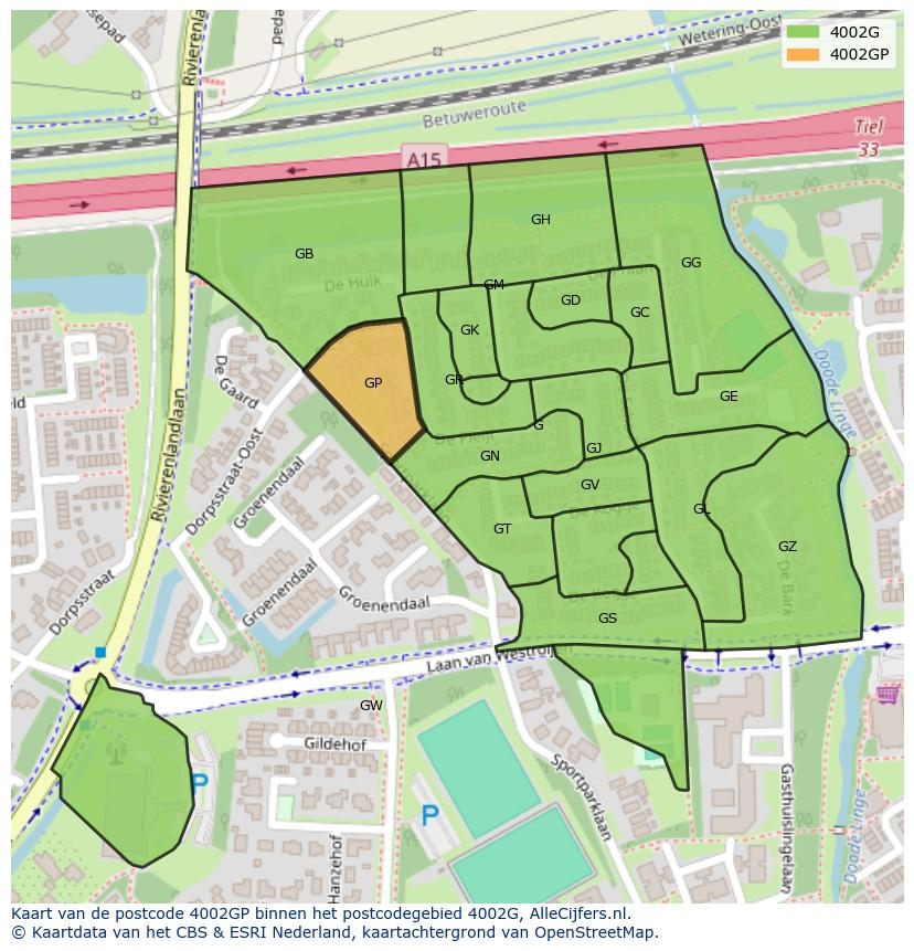 Afbeelding van het postcodegebied 4002 GP op de kaart.