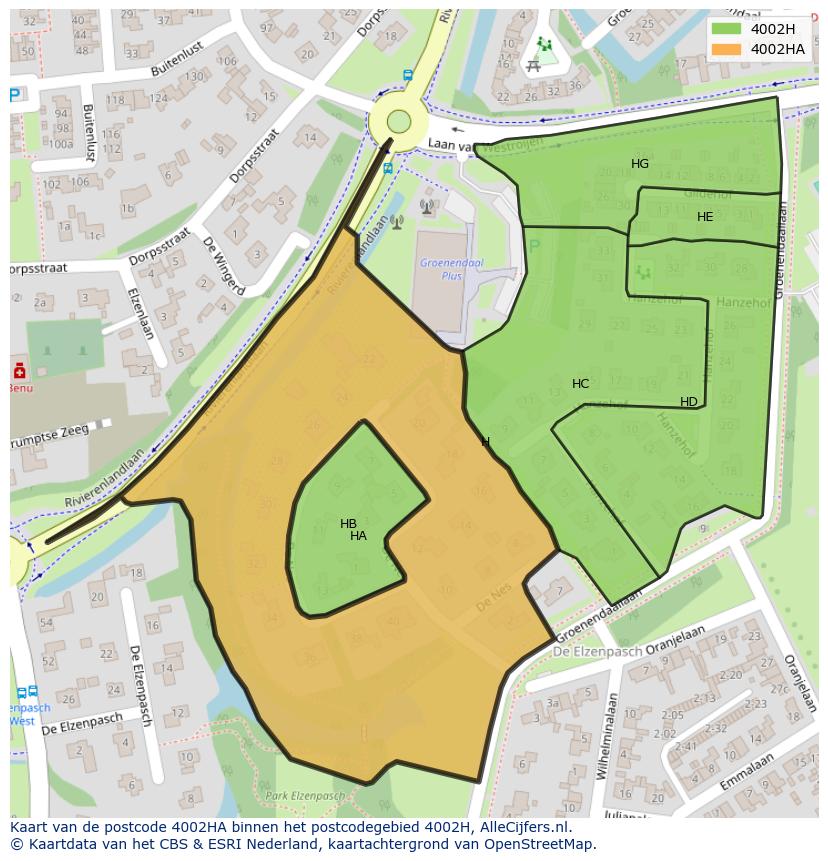 Afbeelding van het postcodegebied 4002 HA op de kaart.