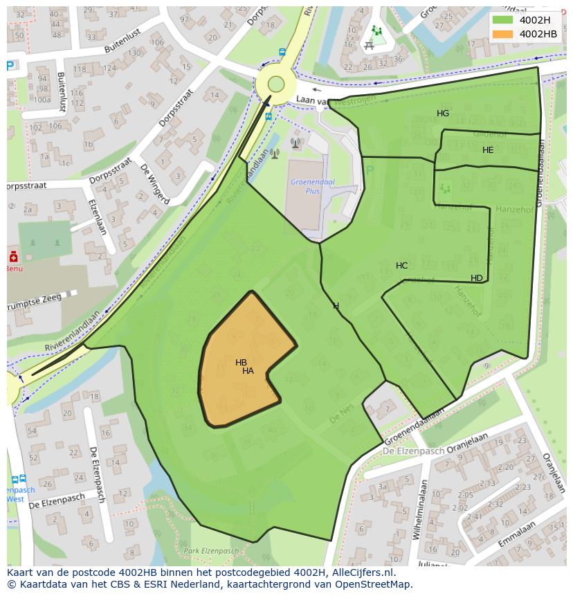 Afbeelding van het postcodegebied 4002 HB op de kaart.