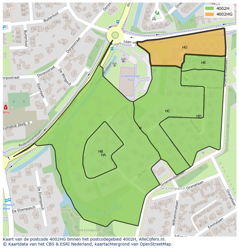 Afbeelding van het postcodegebied 4002 HG op de kaart.