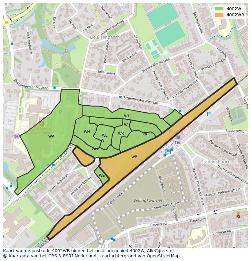 Afbeelding van het postcodegebied 4002 WB op de kaart.