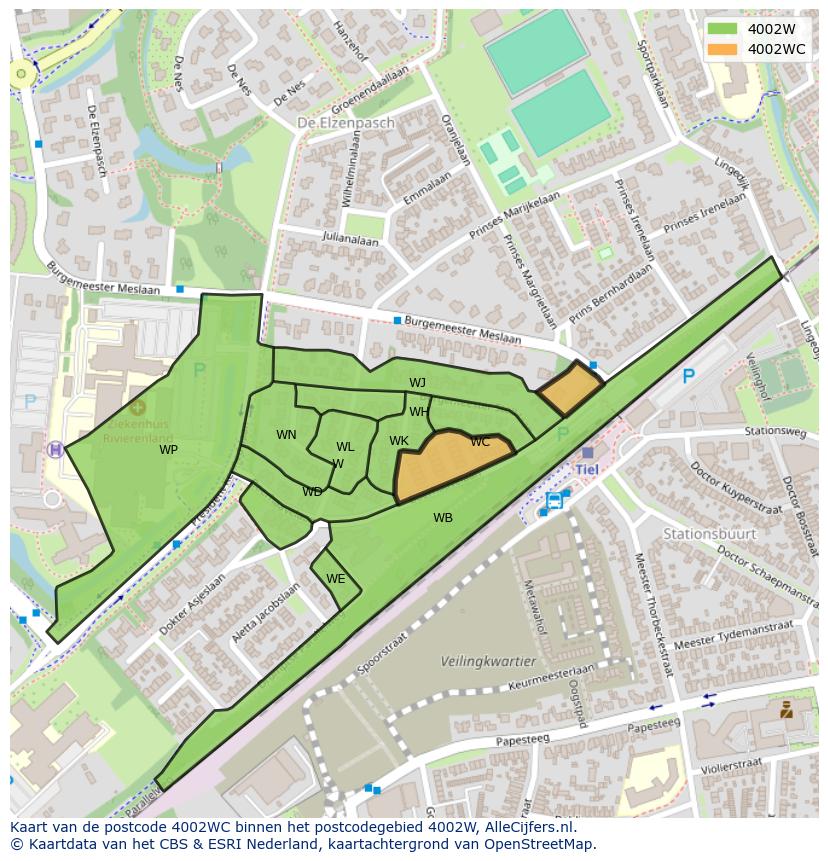 Afbeelding van het postcodegebied 4002 WC op de kaart.