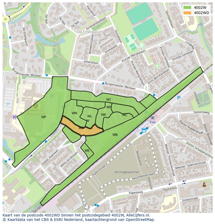 Afbeelding van het postcodegebied 4002 WD op de kaart.