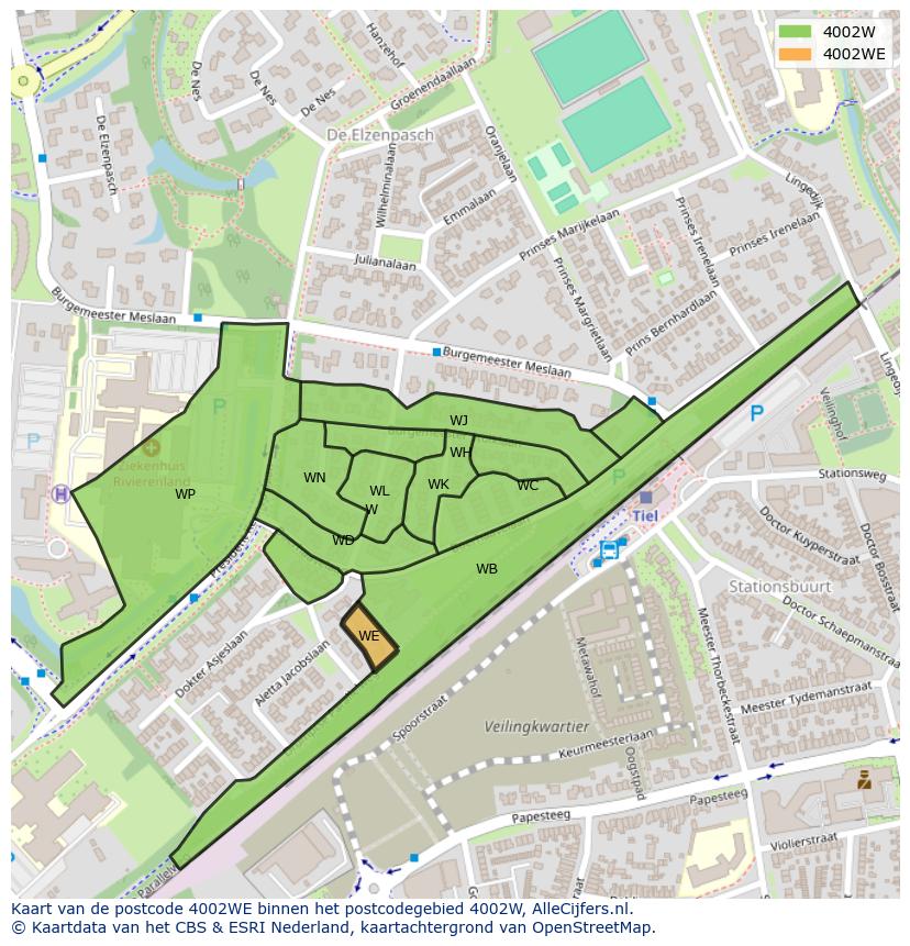 Afbeelding van het postcodegebied 4002 WE op de kaart.