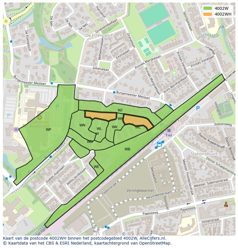 Afbeelding van het postcodegebied 4002 WH op de kaart.