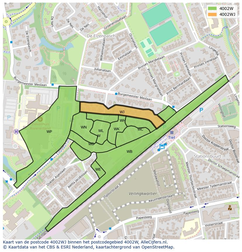 Afbeelding van het postcodegebied 4002 WJ op de kaart.