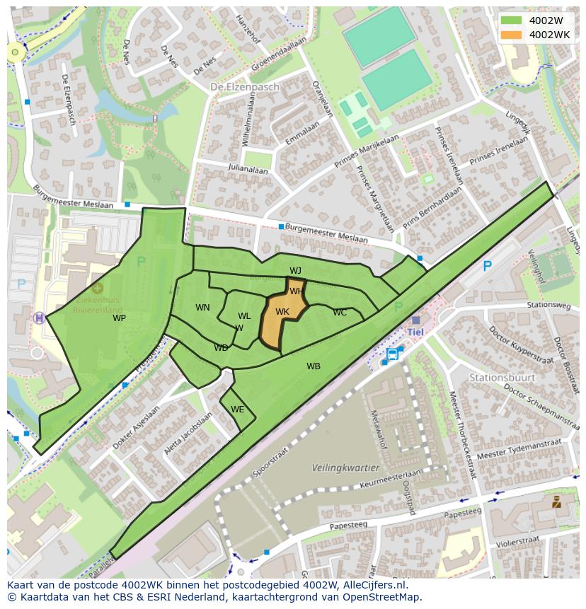 Afbeelding van het postcodegebied 4002 WK op de kaart.