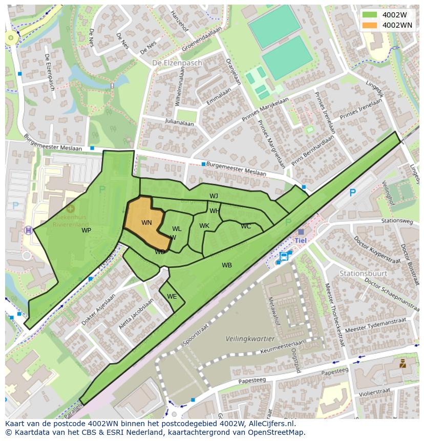 Afbeelding van het postcodegebied 4002 WN op de kaart.