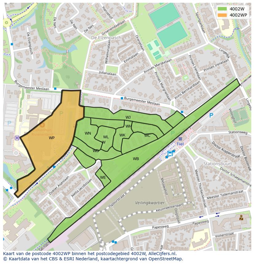 Afbeelding van het postcodegebied 4002 WP op de kaart.