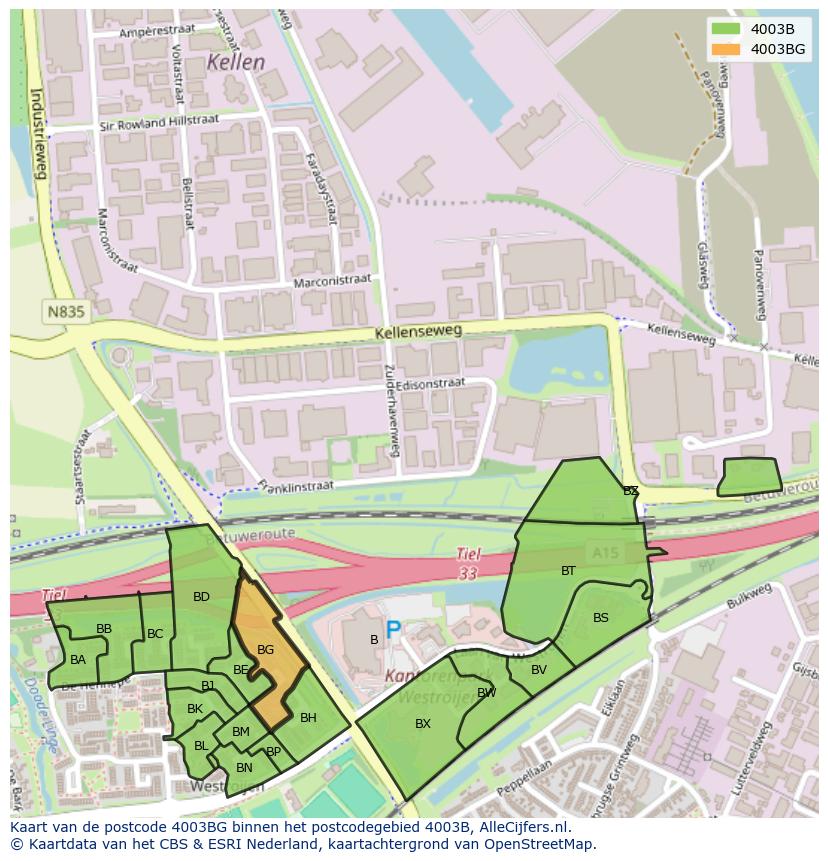 Afbeelding van het postcodegebied 4003 BG op de kaart.