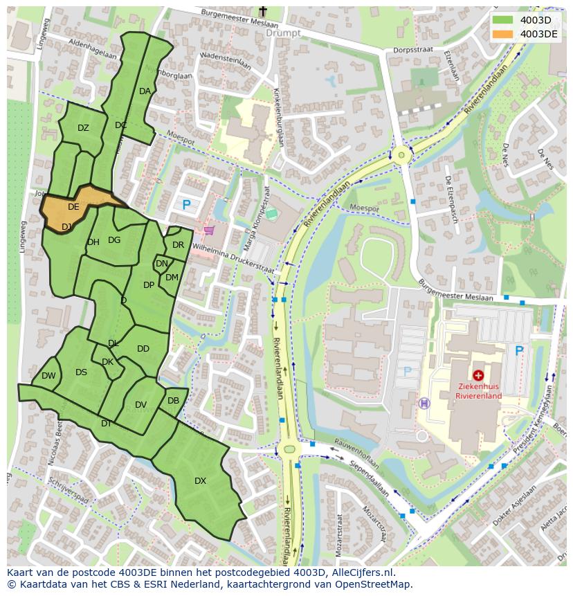 Afbeelding van het postcodegebied 4003 DE op de kaart.