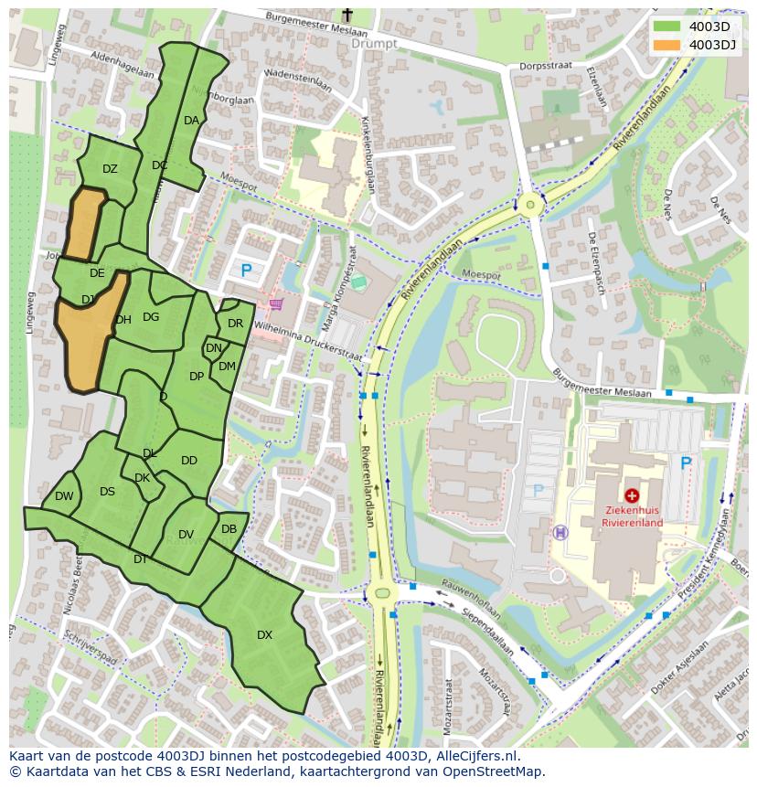 Afbeelding van het postcodegebied 4003 DJ op de kaart.