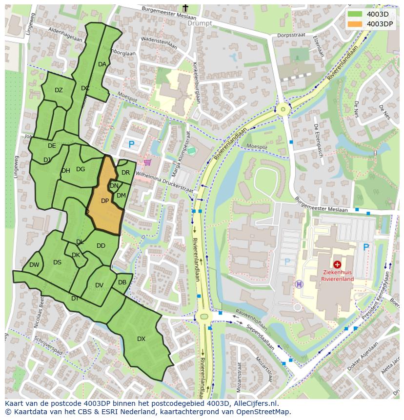 Afbeelding van het postcodegebied 4003 DP op de kaart.