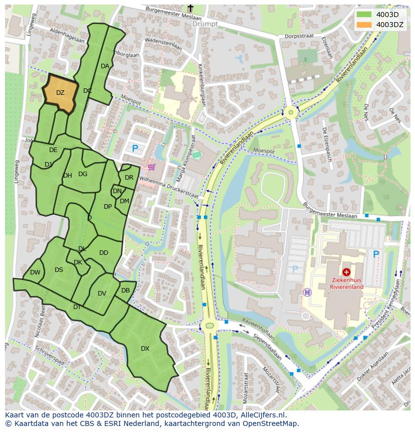 Afbeelding van het postcodegebied 4003 DZ op de kaart.