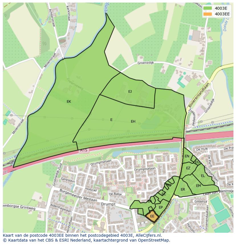 Afbeelding van het postcodegebied 4003 EE op de kaart.