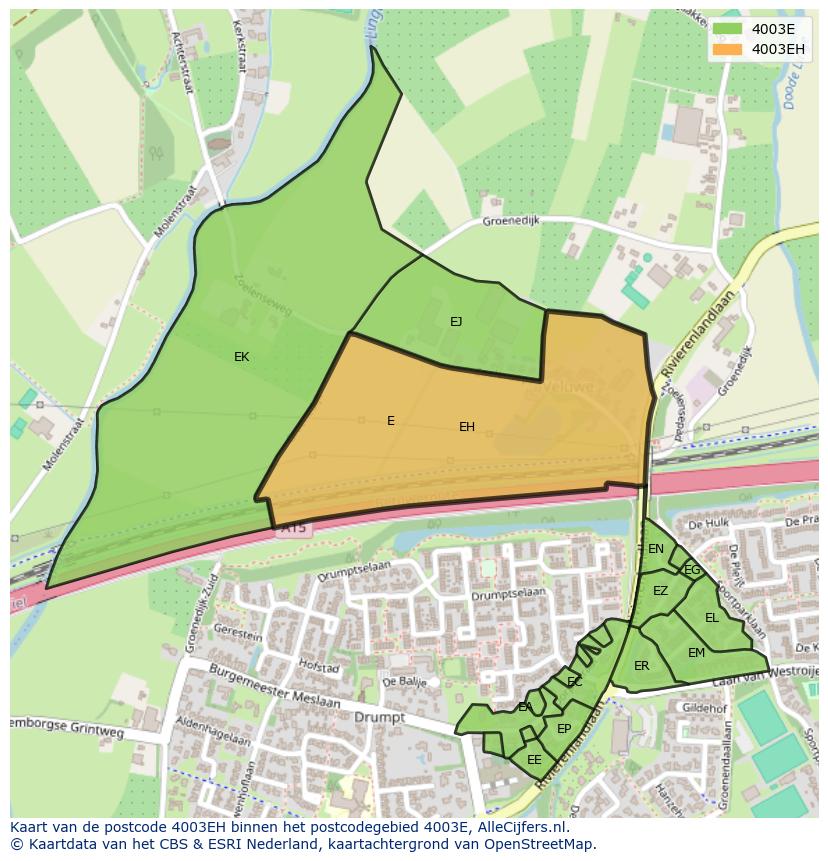 Afbeelding van het postcodegebied 4003 EH op de kaart.