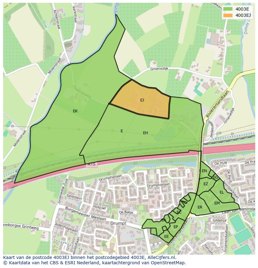 Afbeelding van het postcodegebied 4003 EJ op de kaart.