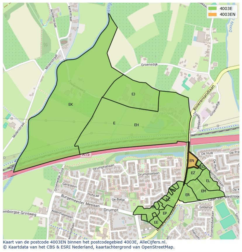Afbeelding van het postcodegebied 4003 EN op de kaart.