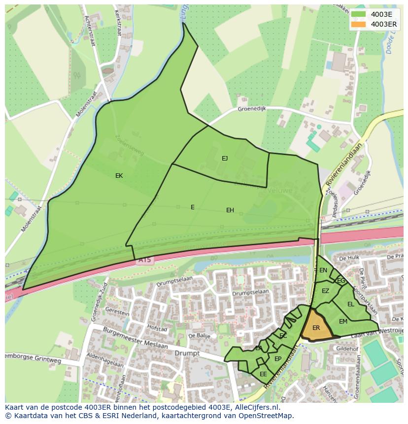 Afbeelding van het postcodegebied 4003 ER op de kaart.