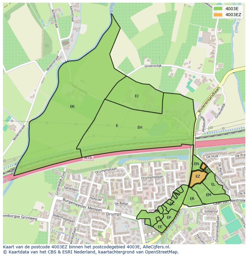 Afbeelding van het postcodegebied 4003 EZ op de kaart.