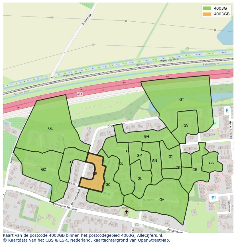 Afbeelding van het postcodegebied 4003 GB op de kaart.
