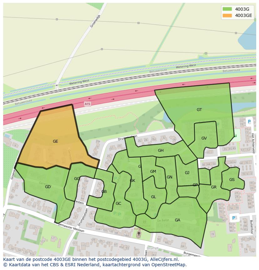 Afbeelding van het postcodegebied 4003 GE op de kaart.