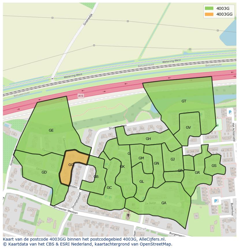 Afbeelding van het postcodegebied 4003 GG op de kaart.